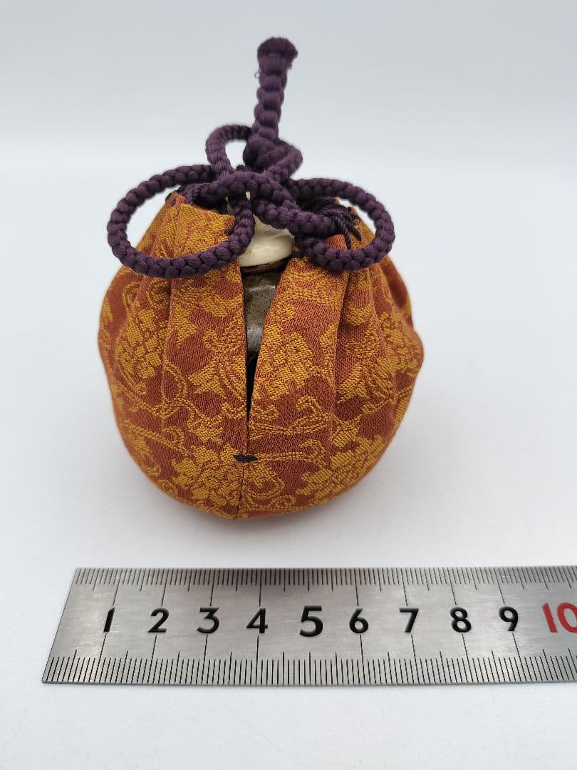 a979 膳所 茄子茶入 久田尋牛斎宗匠箱書 淡海陽炎園 小牡丹唐草金襴 木箱