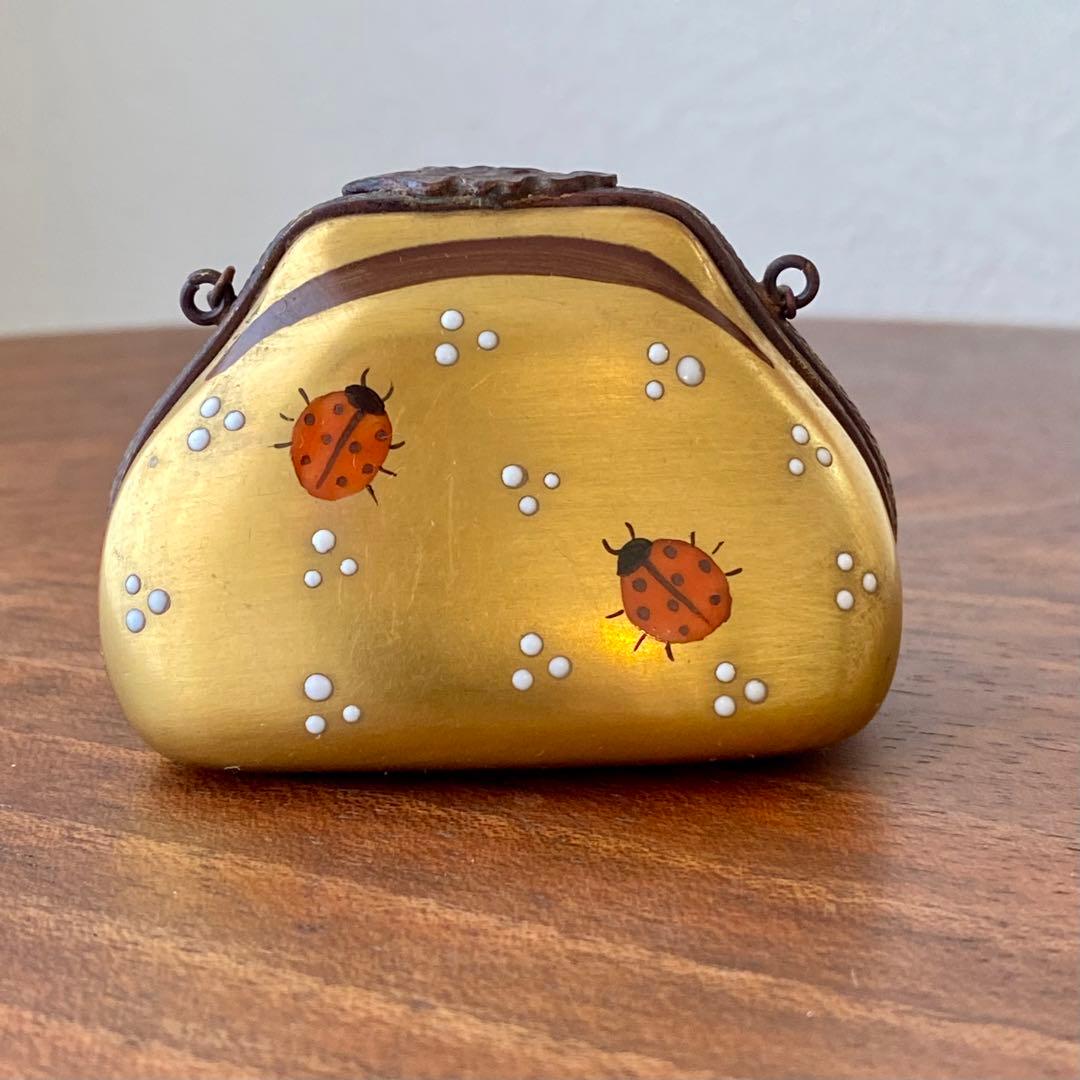フランス製 ヴィンテージ リモージュボックス バッグ 蝶 てんとう虫 手描 金彩