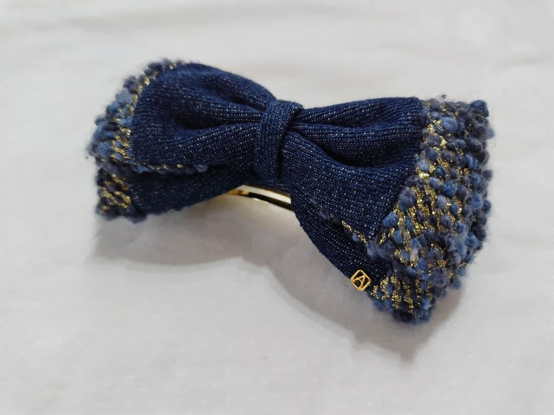 アレクサンドルドゥパリ ツイード デニム リボン バレッタ