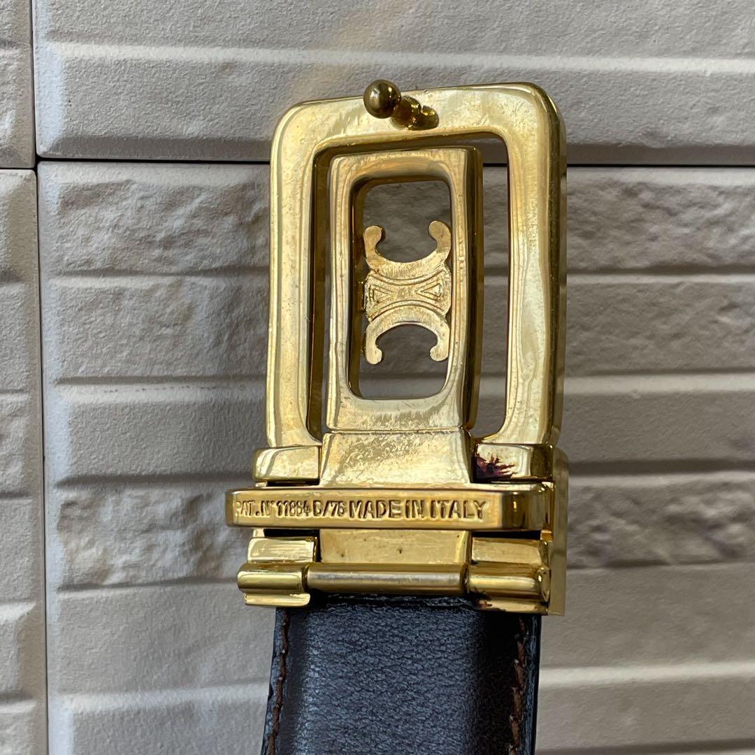 セリーヌ トリオンフ バックル ゴールド金具 レザー ベルト ブラック