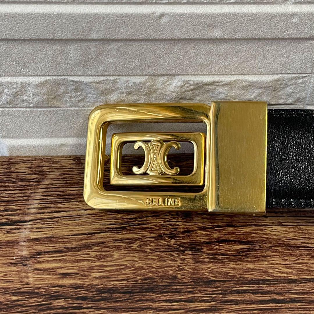 セリーヌ トリオンフ バックル ゴールド金具 レザー ベルト ブラック