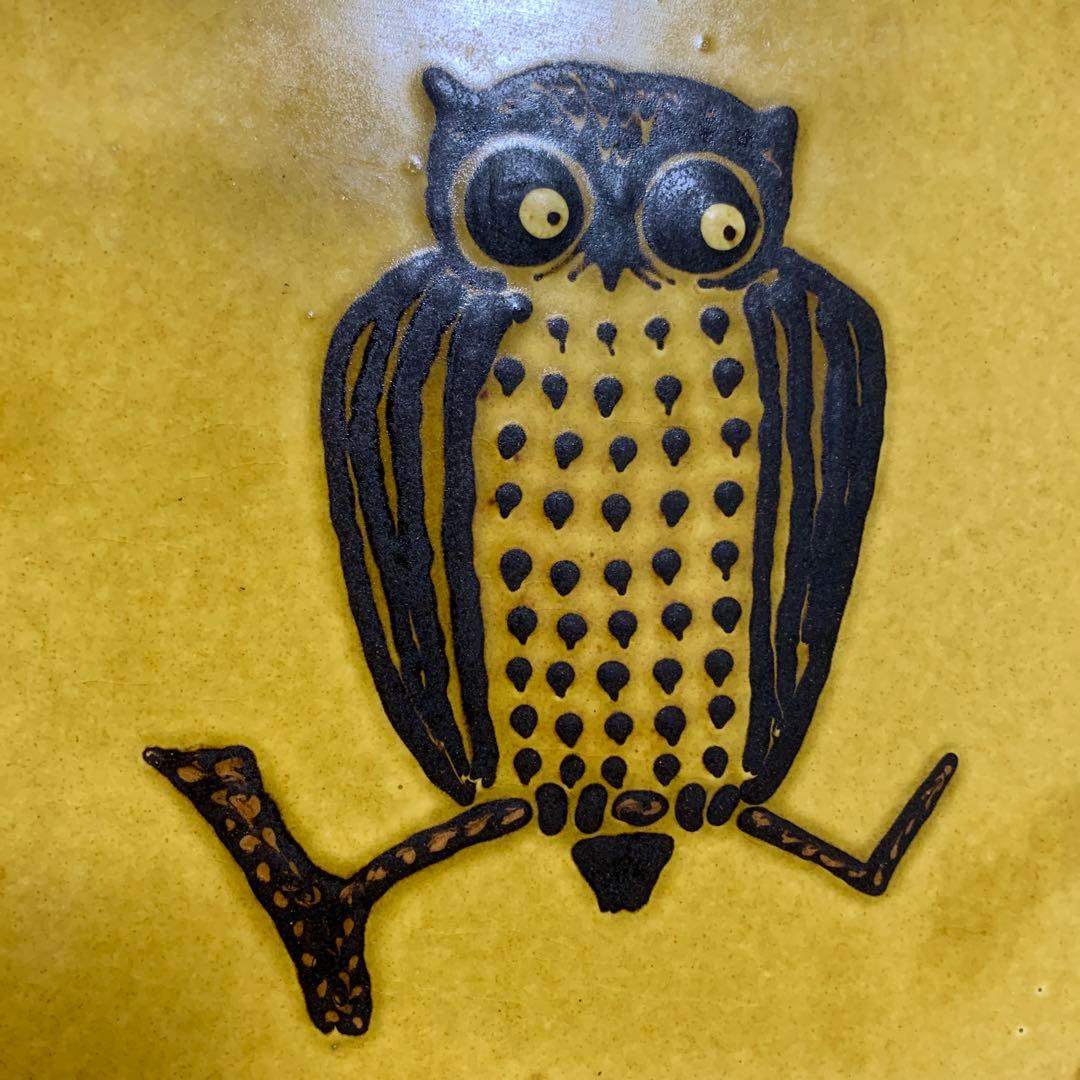 舩木研兒 陶板 スリップウェア 民藝 フクロウ　工芸品　船木研児　桐箱入