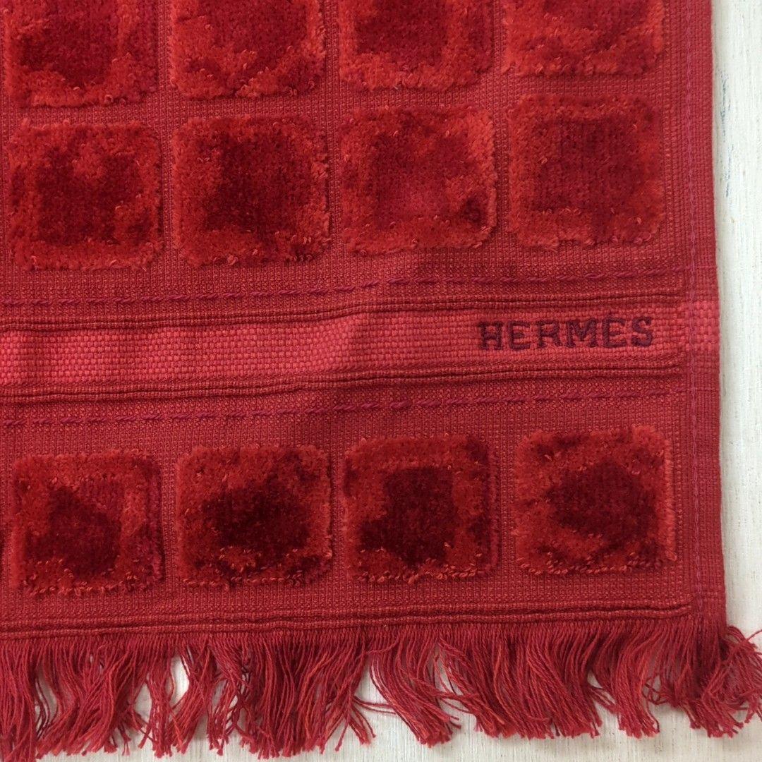 HERMES エルメス タオルハンカチ 100 %コットン レッド ベルギー製