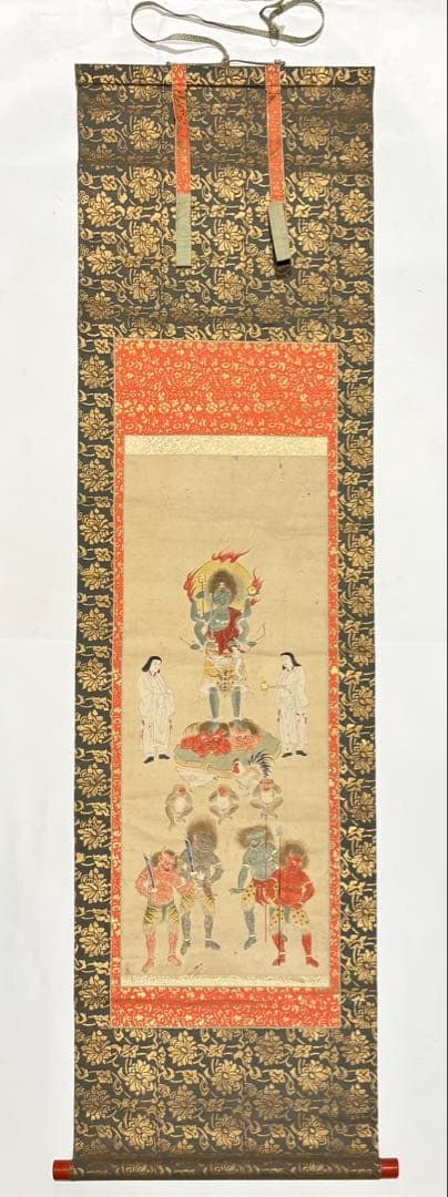 「江戸時代筆 彩色画 青面金剛図」1幅|庚申 真言宗 仏画 仏教美術 掛軸