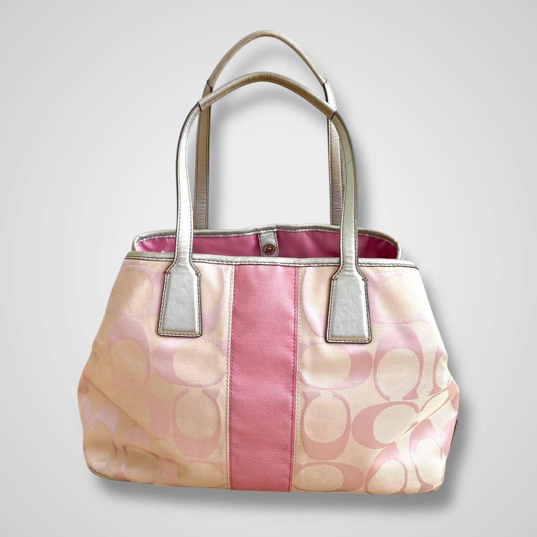 バッグ COACH pink signature kisslock tote bag