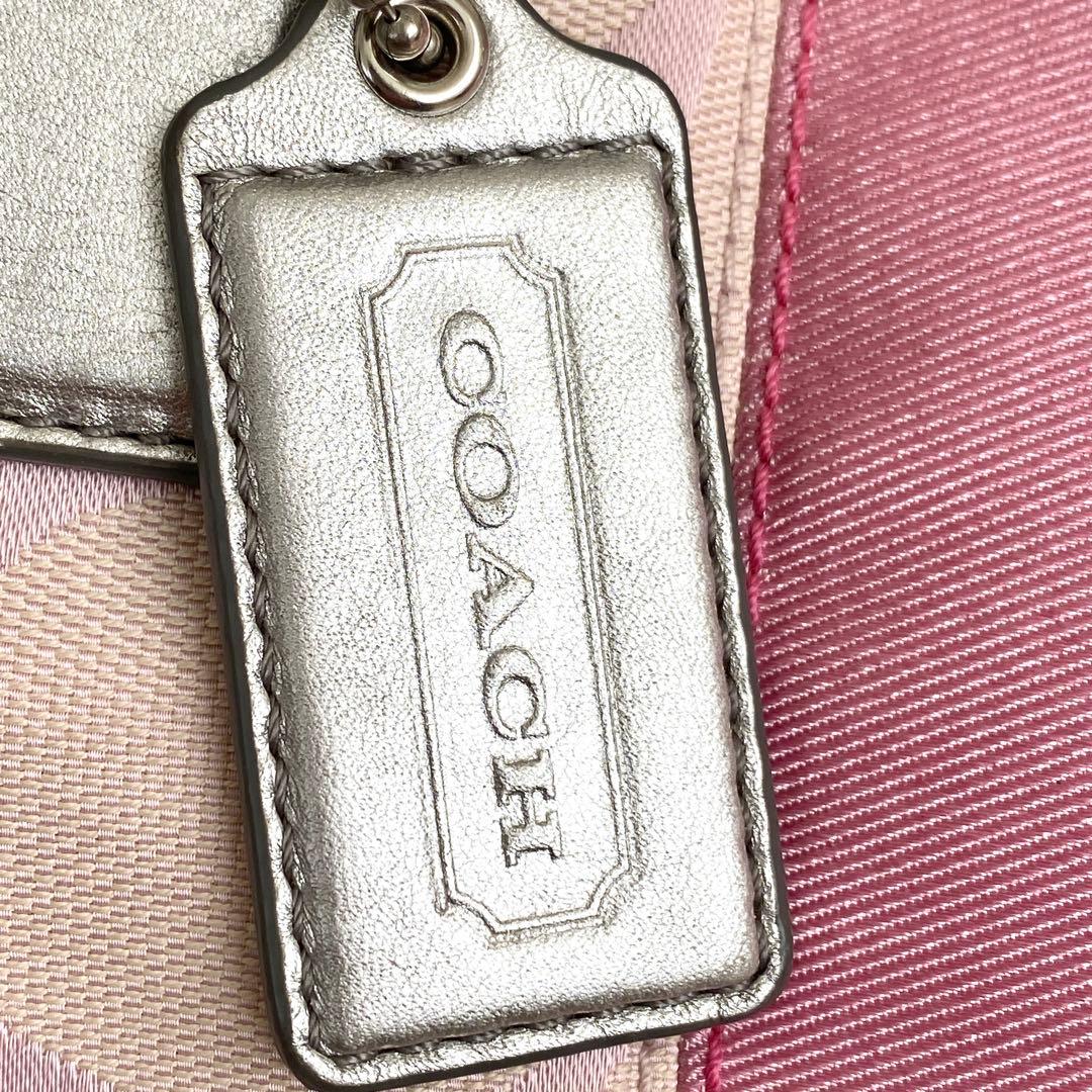 バッグ COACH pink signature kisslock tote bag