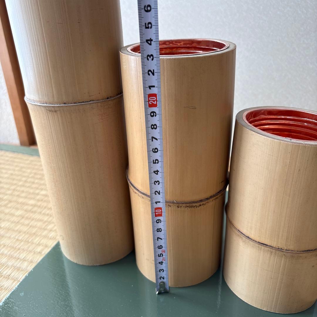 69 短三管筒　3本セット　竹製　華道　生花　格花　花器　水仙