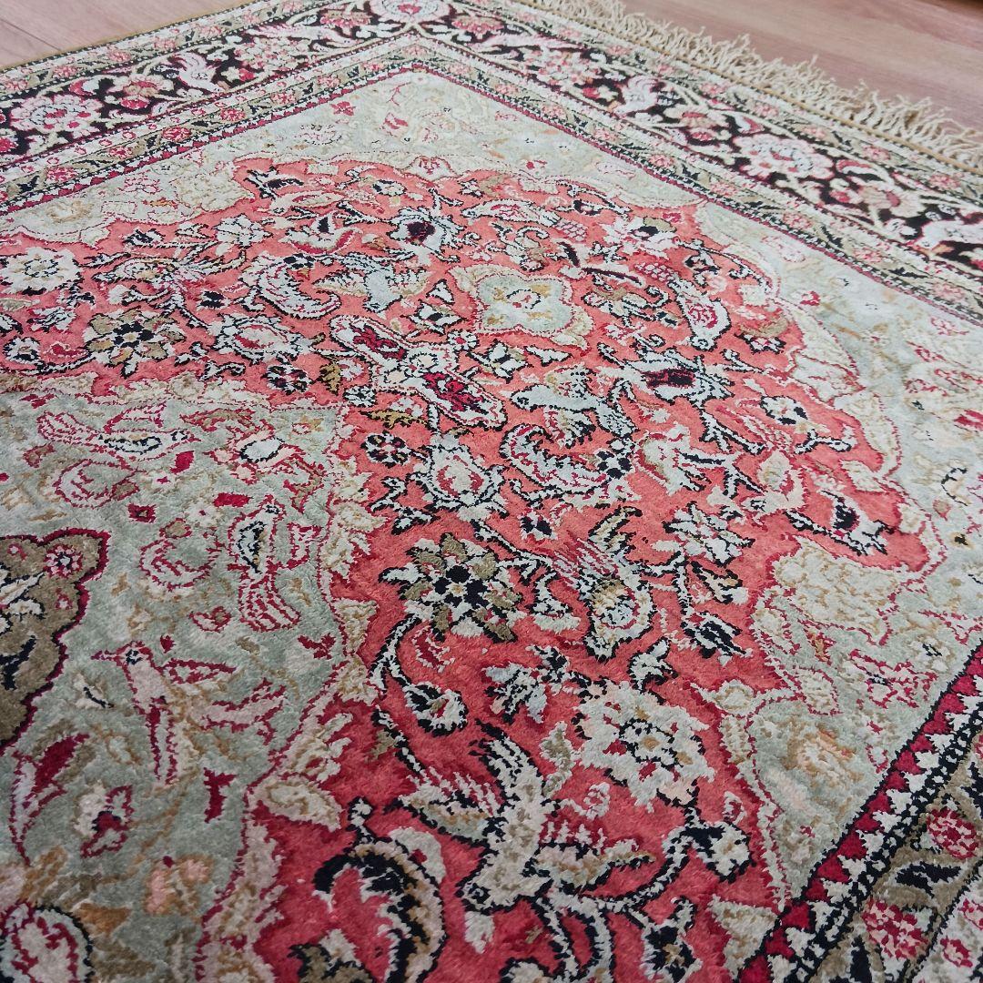 専用 Y3354 高級ペルシャ絨毯 クム シルク100% 手織り メダリオン