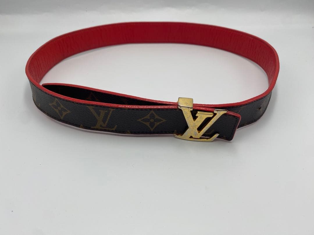 LOUIS VUITTON モノグラム　LV金具　ベルト　レッド　ブラウン