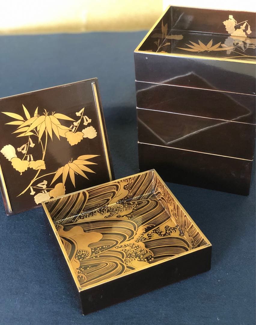 《レ》時代 内蒔絵 五段重 重箱 木製漆器 木箱　251117え2
