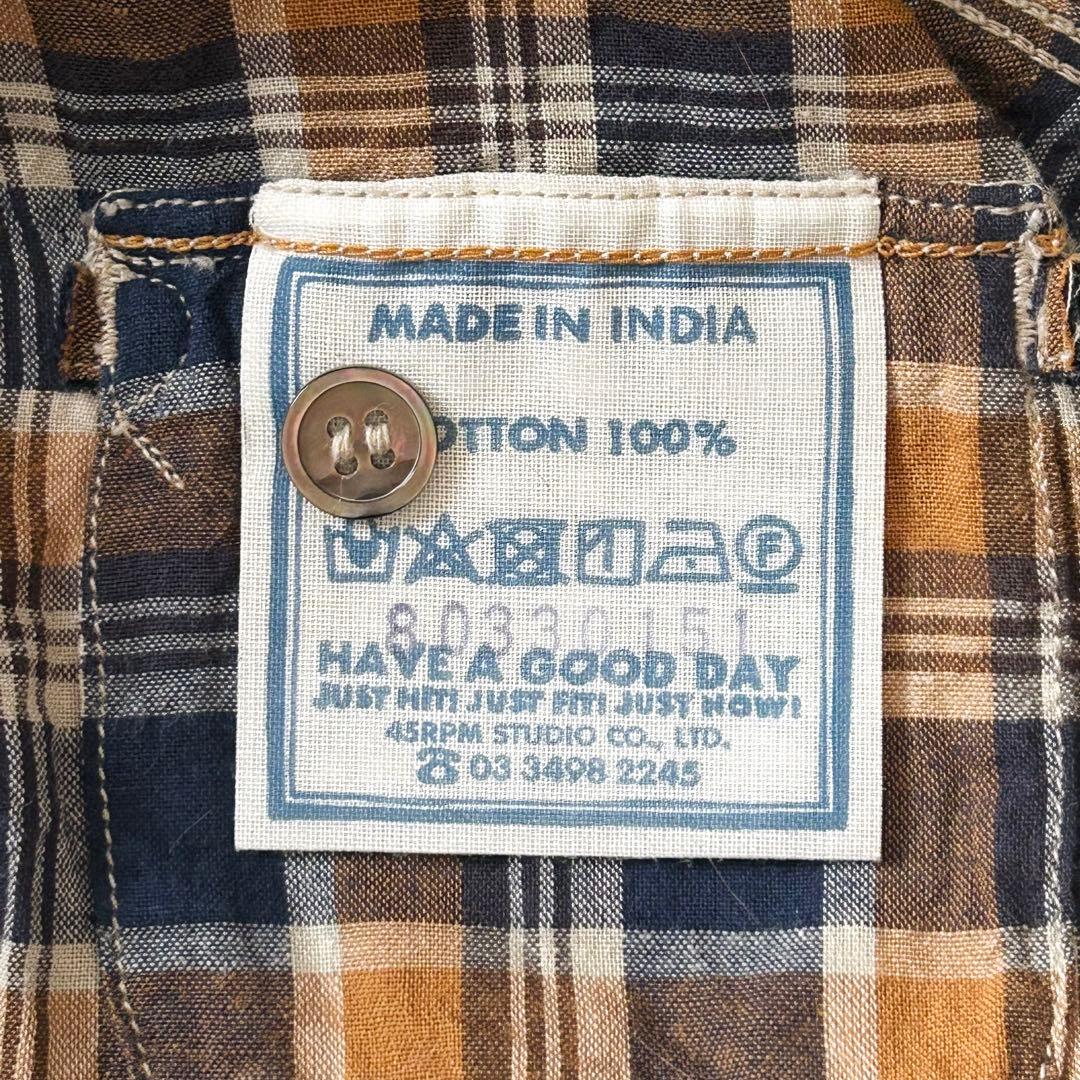 2941Z 美品 45R チェックシャツ インド麦平の908シャツ 現行タグ 綿