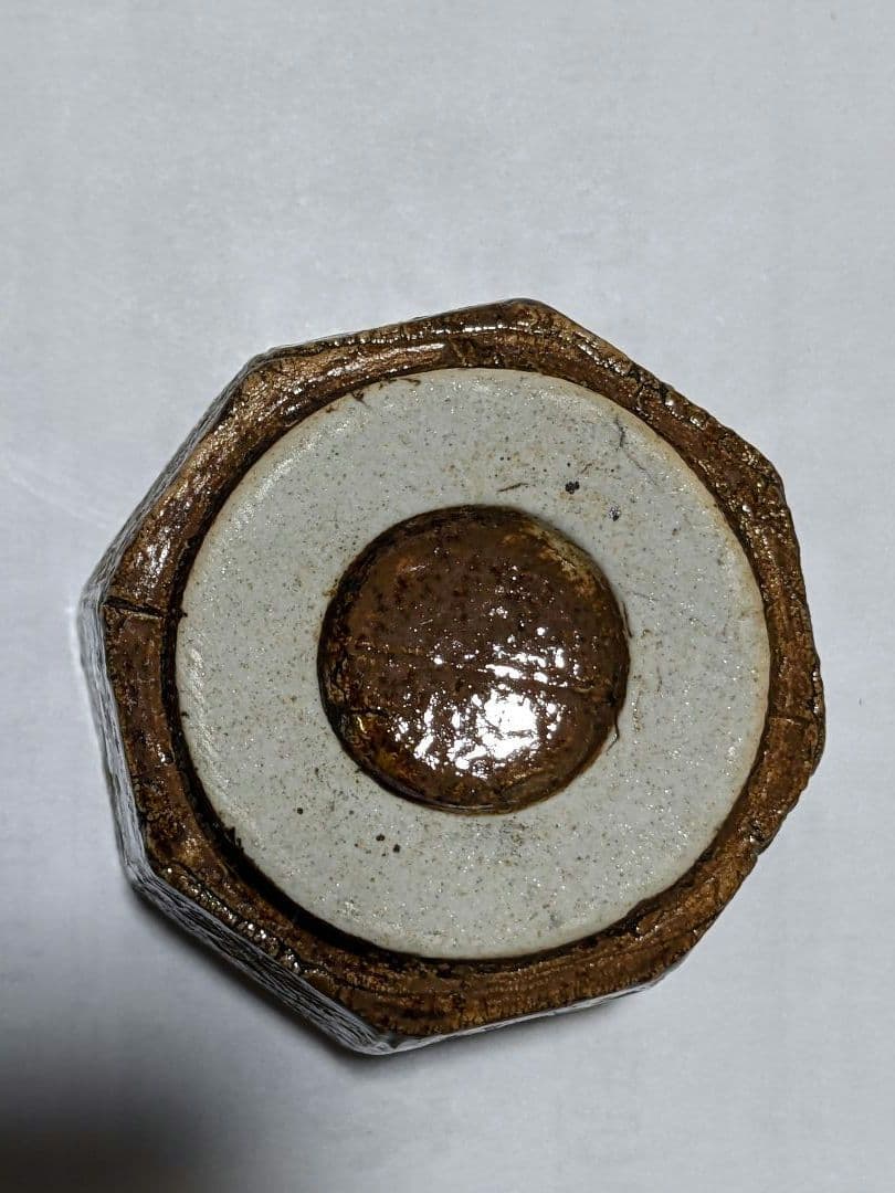♦江戸時代 瀬戸焼系 飴釉 八角形 面取り 幾何学文様 豆香炉 香道具 骨董品
