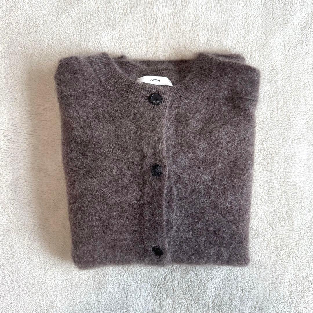 ATON エイトン ロイヤルカシミヤ ファー クルーネックカーディガン ブラウン