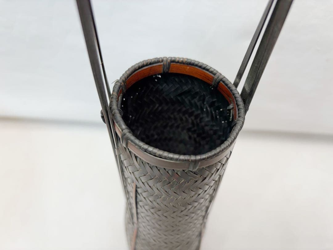 未使用 華道具 竹 手持ち 唐物写花籠 落とし付き 和室 茶室 竹細工 花器