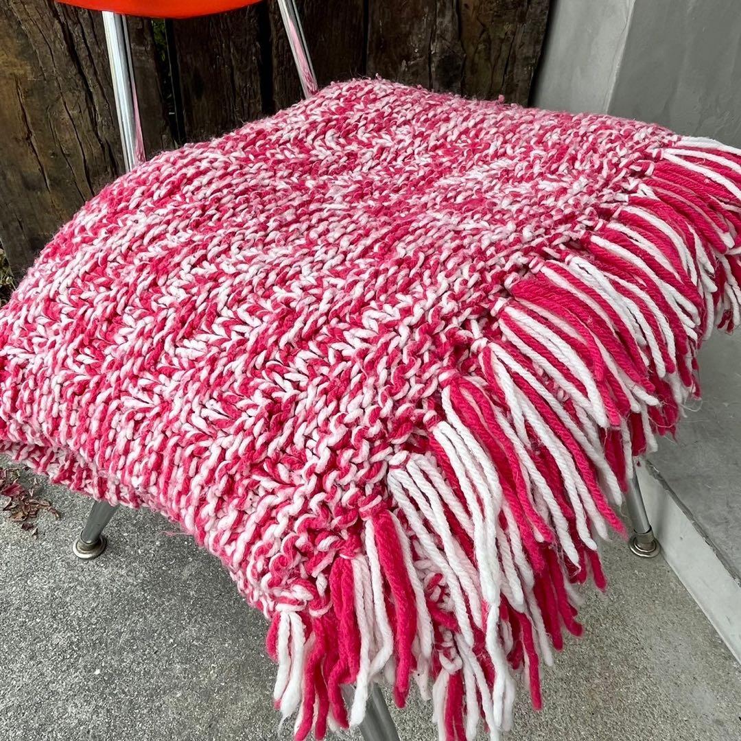 【USA vintage】グラニーブランケット　ピンク　白　フリンジ　アメリカ