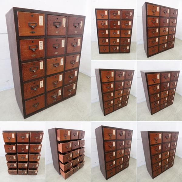 ヴィンテージ■3列5段薬箪笥■古家具■小引き出し■ネームプレート■レトロ