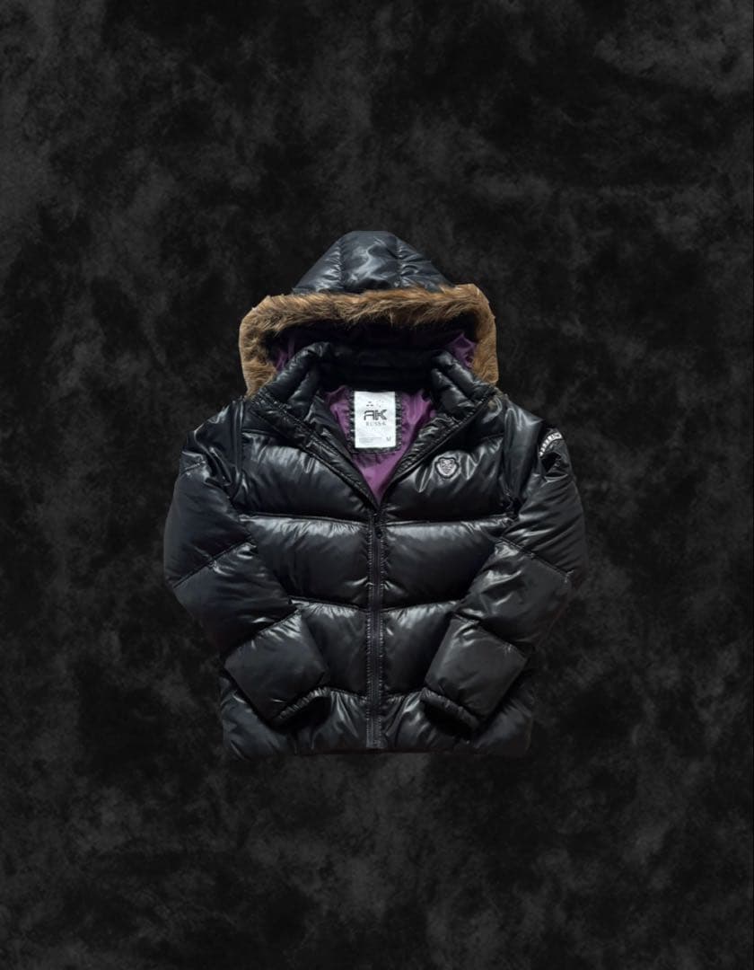 RUSS-K 光沢　黒　ファーダウンジャケット　y2k グランジ　平成　お兄系