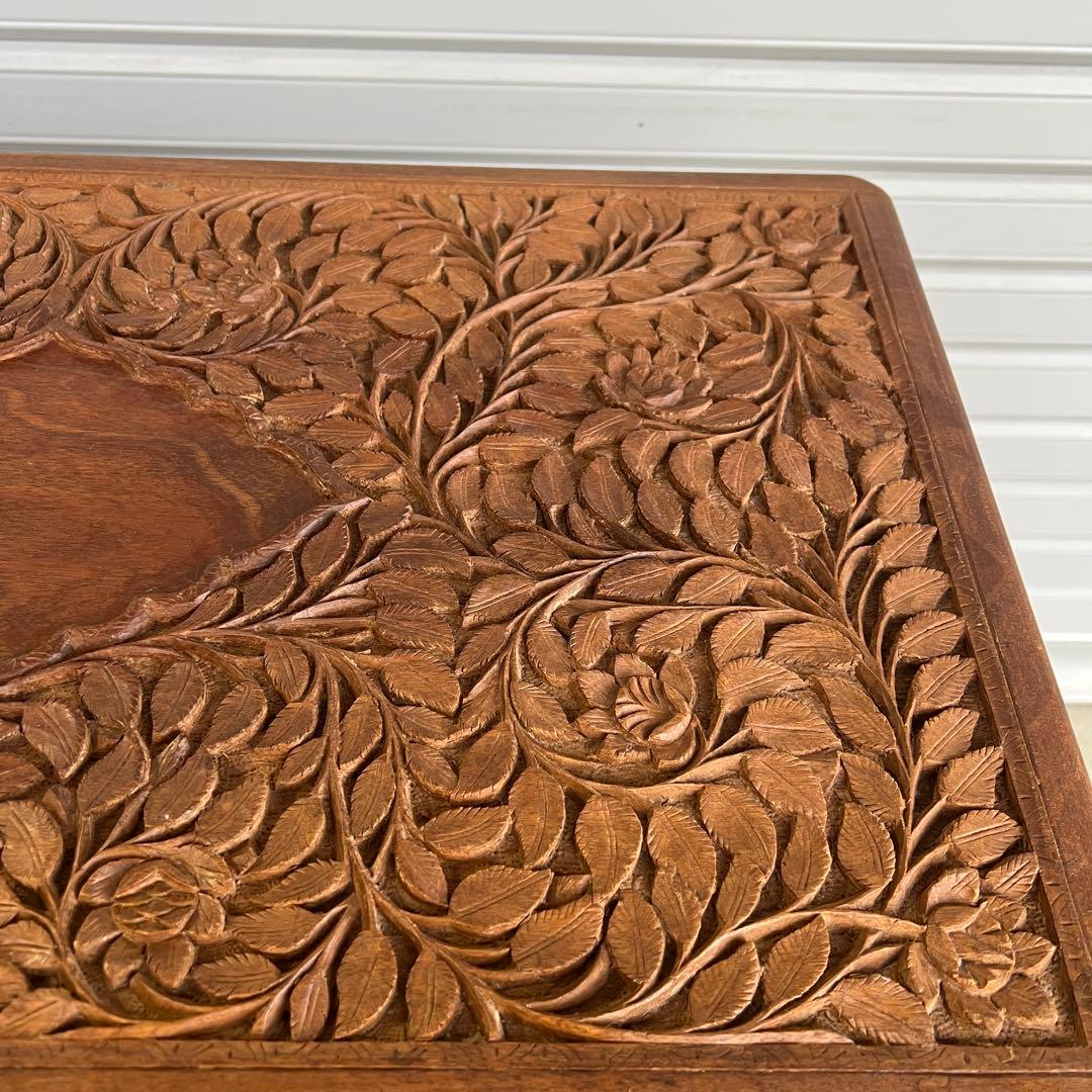 高級 アジアアン アンティーク 彫刻入り木製 引き出し付き