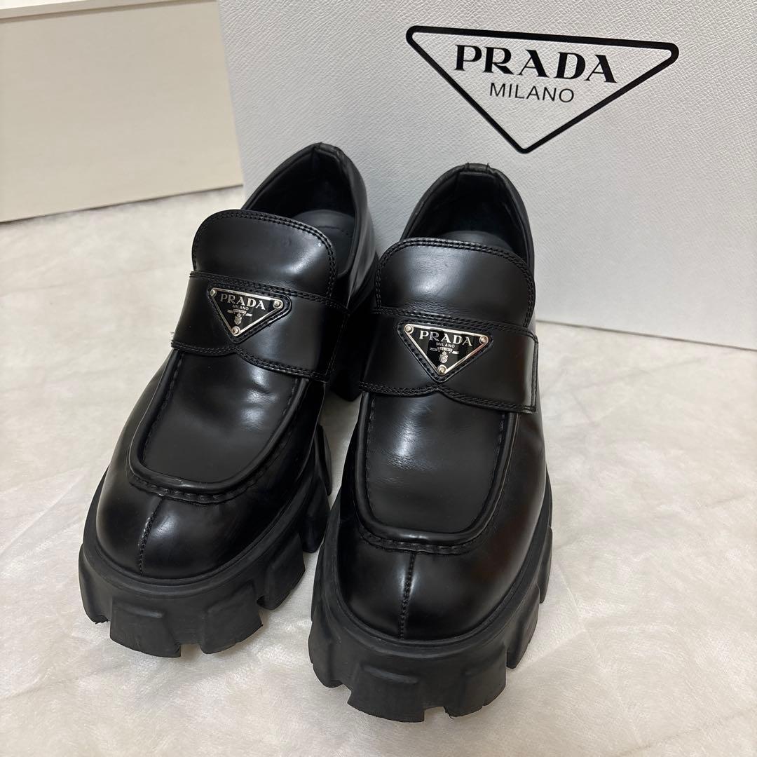 【美品】PRADA プラダ モノリス レザー ローファー プラットフォーム 厚底