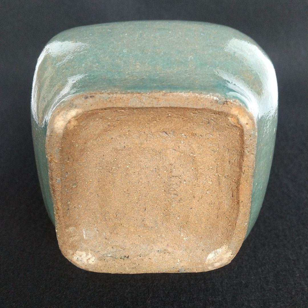 佐久間芳丘　青磁四方耳付花入　高さ約27センチ　長期保管品