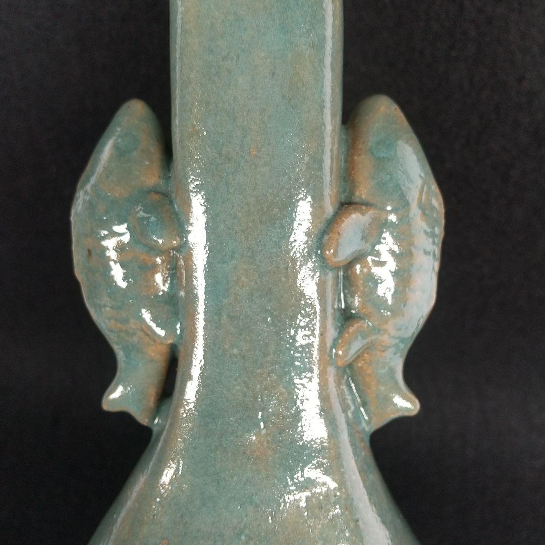 佐久間芳丘　青磁四方耳付花入　高さ約27センチ　長期保管品