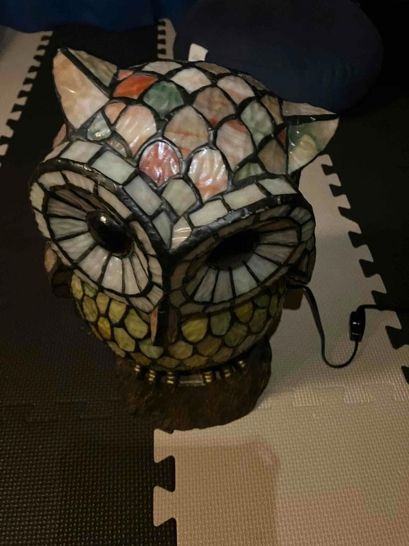 フクロウ　ステンドグラス　ランプ　ナイトランプ