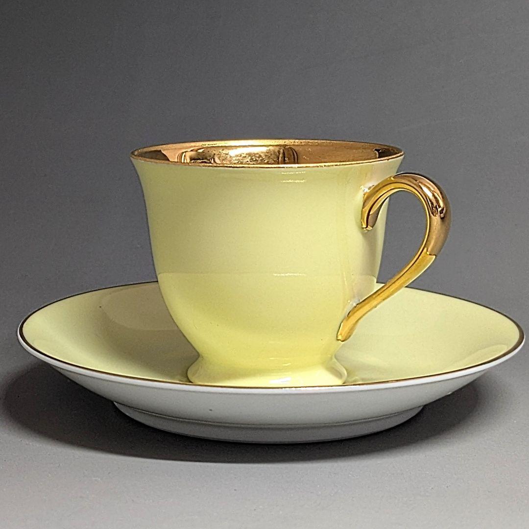 オールドノリタケ 金彩ハーレクインキャビネットカップ&ソーサー マルキ印薄黄色
