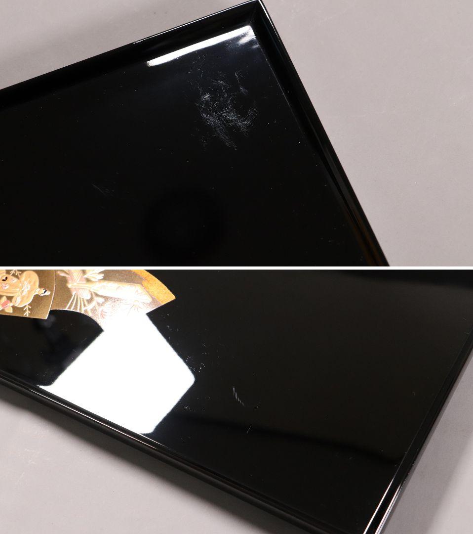 MA202 輪島塗 慶塚 扇面五節句蒔絵 卓上膳 五客 黒塗 足付長方膳 木製