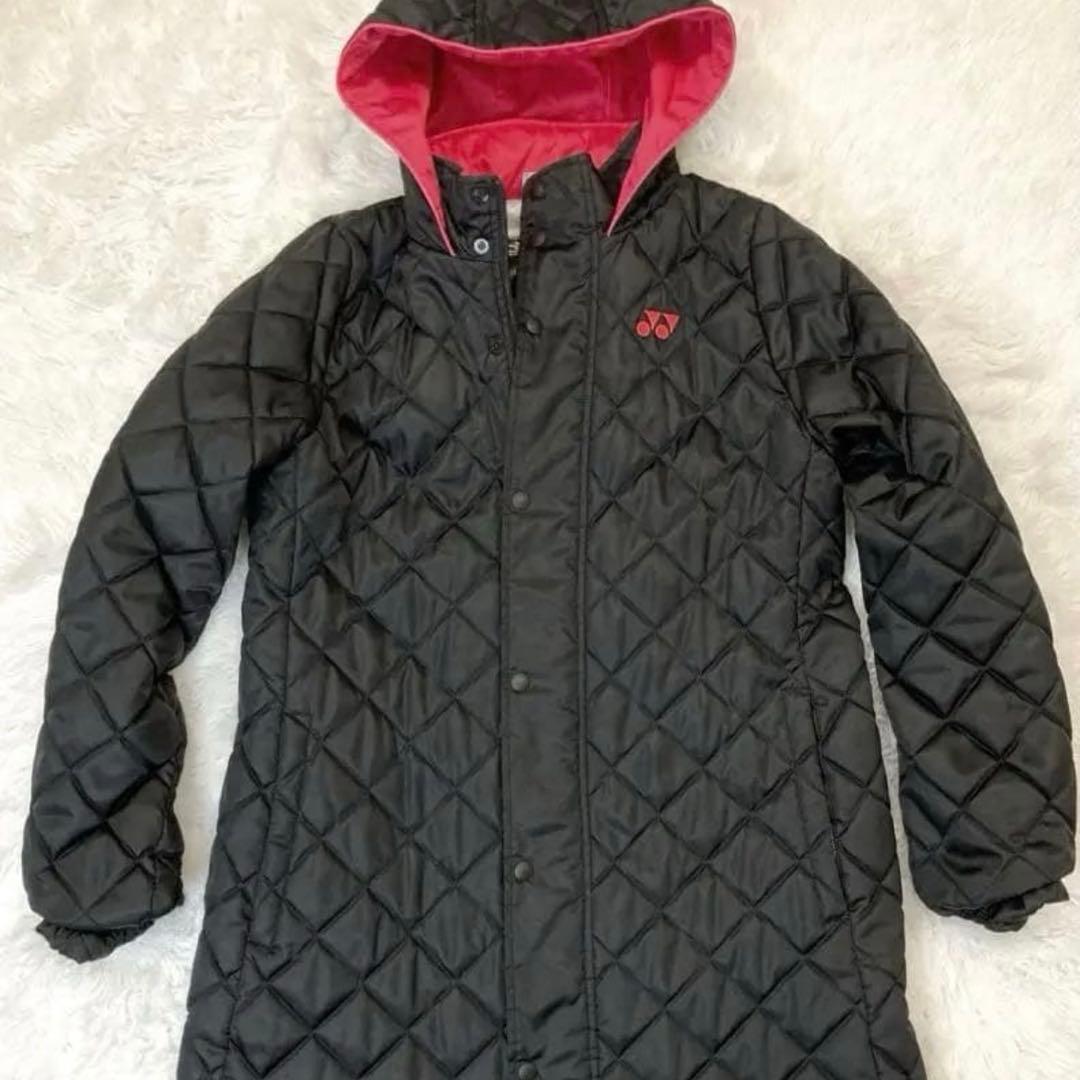 美品　YONEX ベンチコート 黒/ピンクキルティング　S ヨネックス