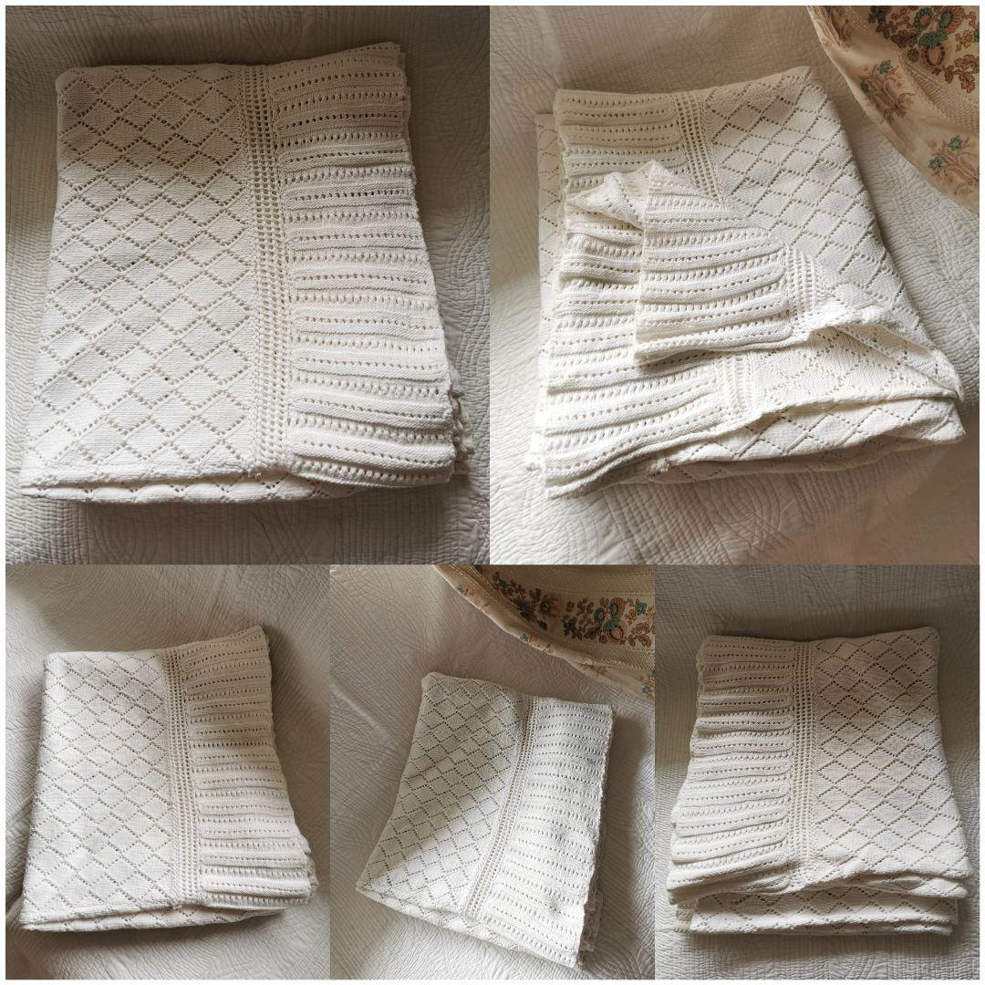 フランスアンティーク クロシェレース編みニットスロウ ブランケット マルチカバー