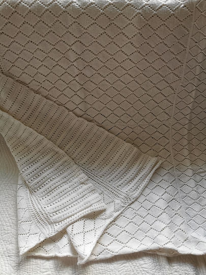 フランスアンティーク クロシェレース編みニットスロウ ブランケット マルチカバー