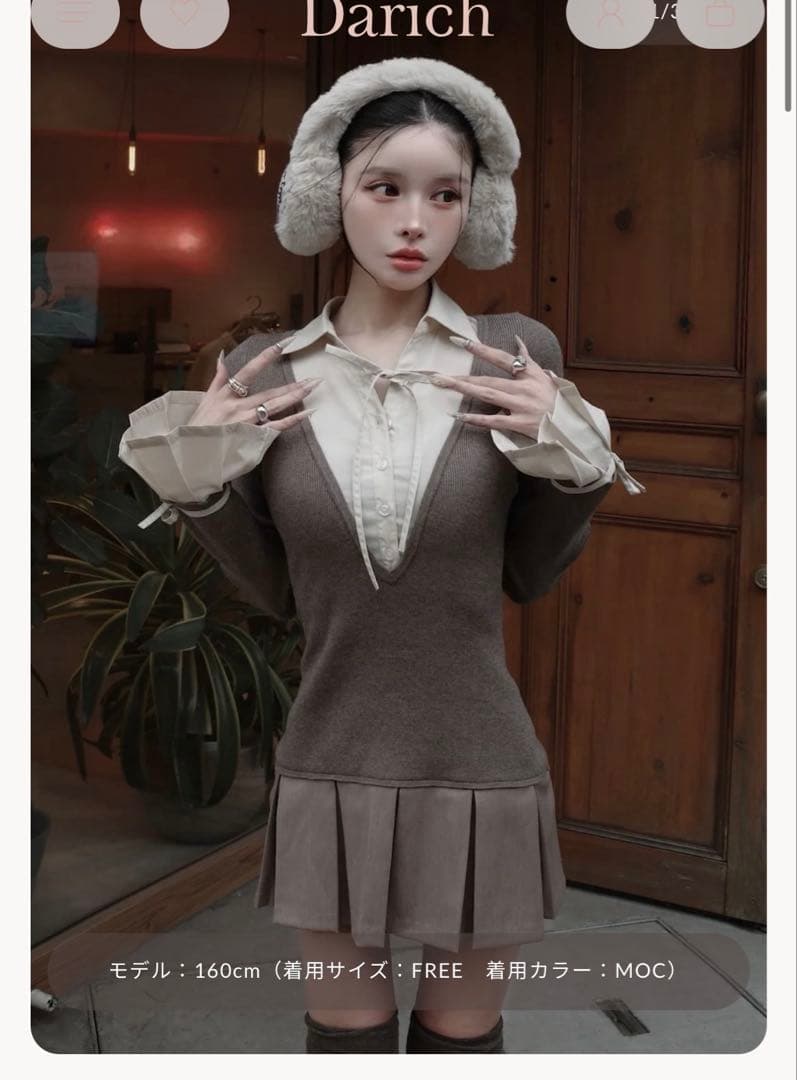 Darich シャツドッキングプリーツミニワンピース FL