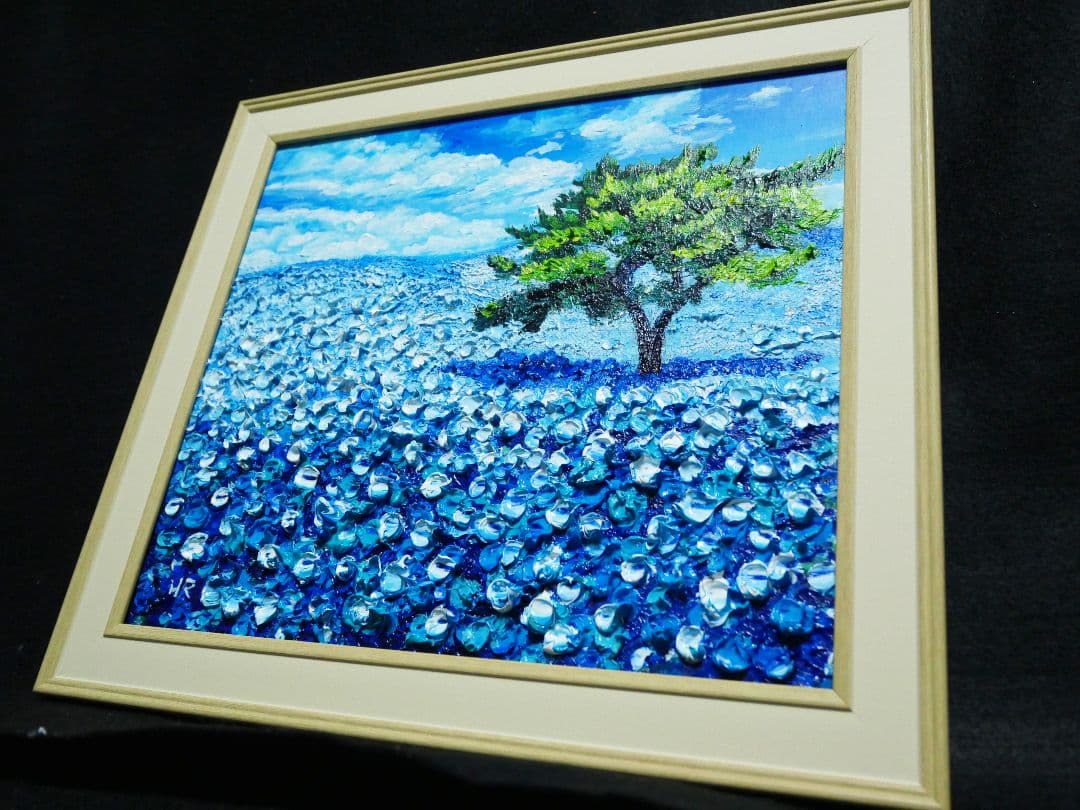 油絵 ネモフィラ畑【色紙】