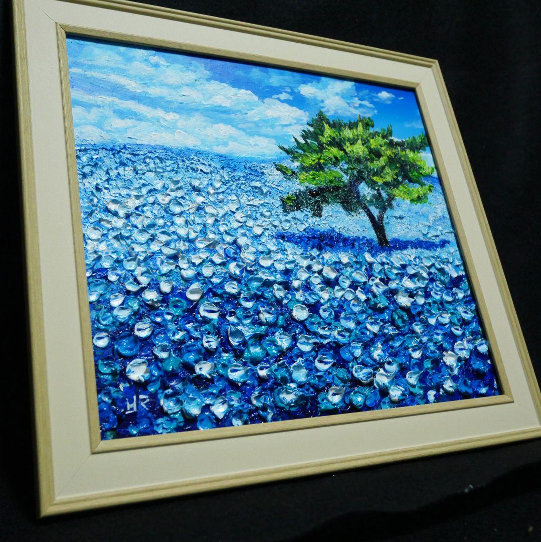 油絵 ネモフィラ畑【色紙】