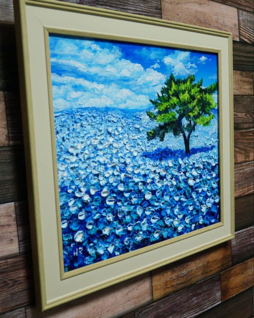 油絵 ネモフィラ畑【色紙】