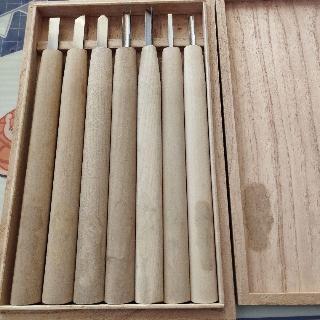 彫勝 高級 彫刻刀 安来青紙 鋼付 本職用 桐箱 7本組