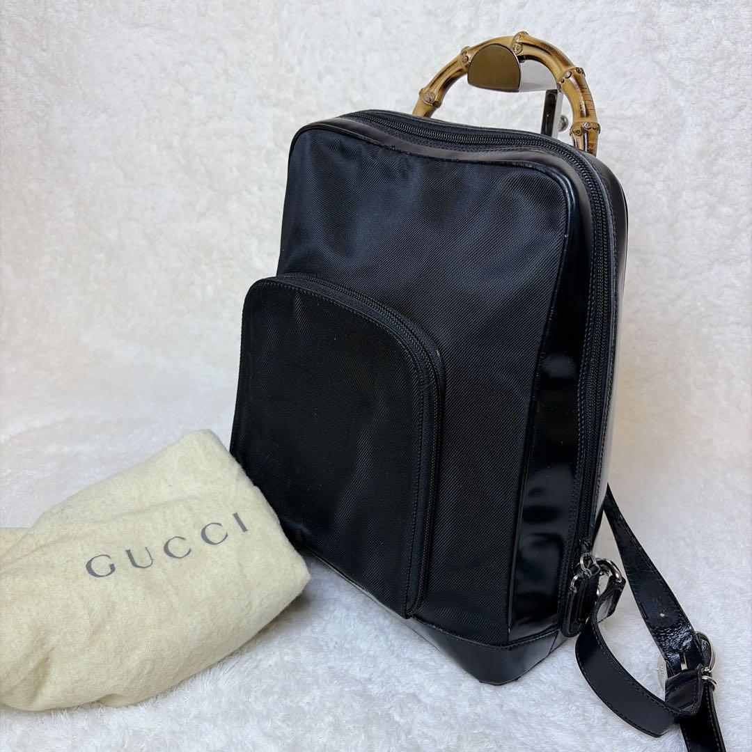 GUCCI 2way スリング ショルダーバッグ バンブー エナメル ブラック