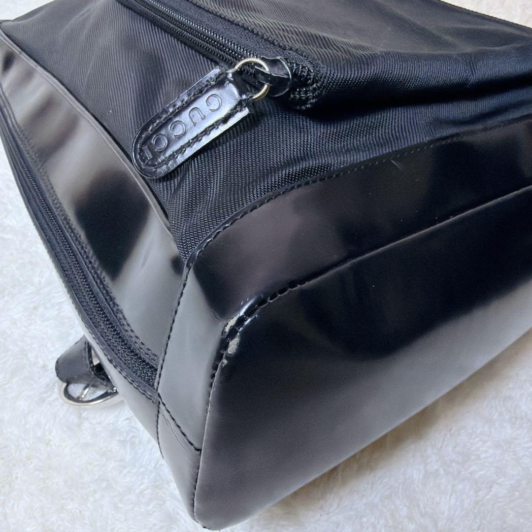 GUCCI 2way スリング ショルダーバッグ バンブー エナメル ブラック