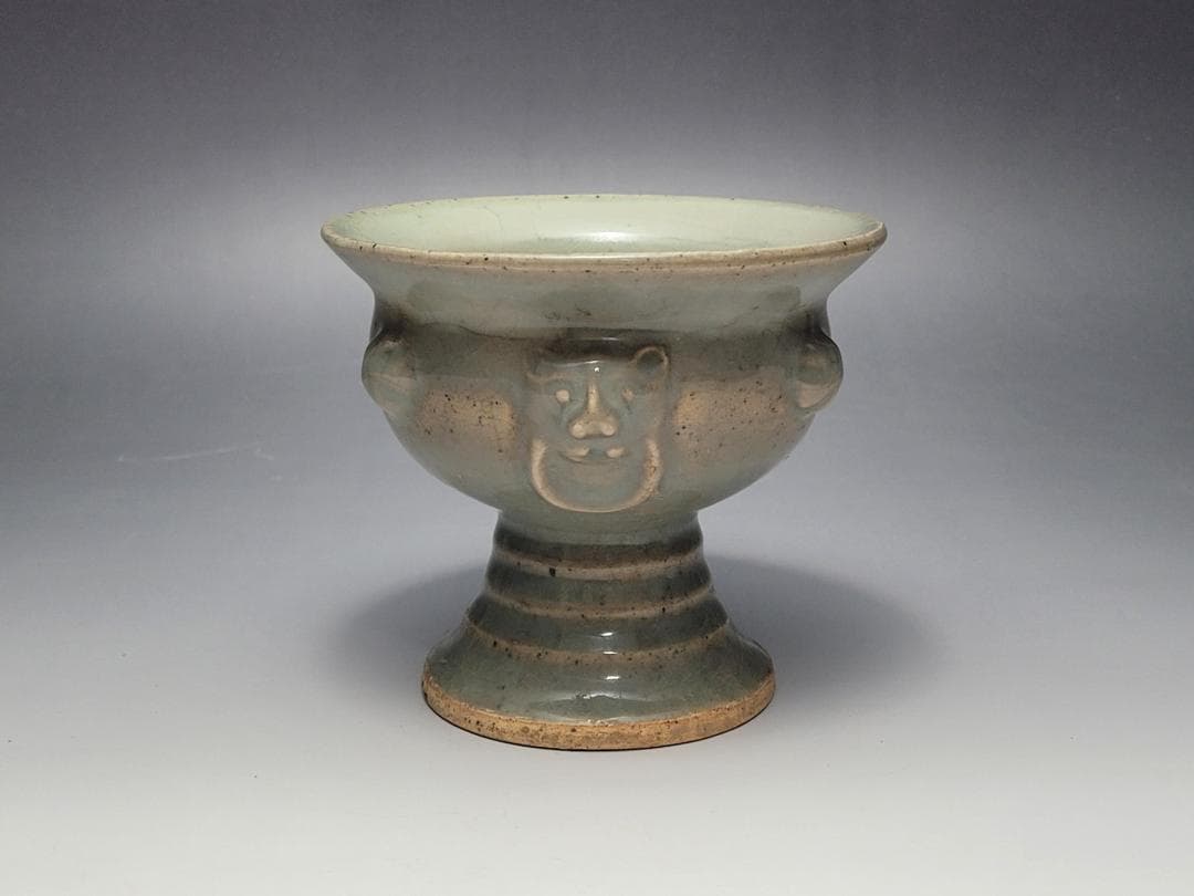 青磁 神獣装飾 香炉 元明時代 幅約11.9cm