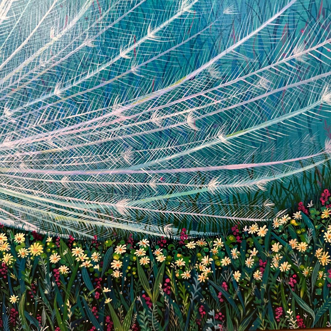 絵画　『色うつる空』 アクリル画家　白孔雀　縁起物