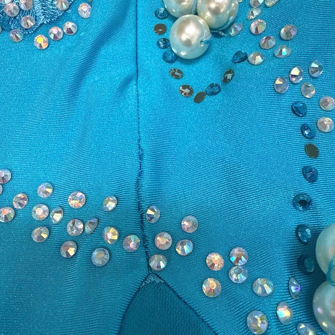 6316★M 水色 花柄レース スタンダードドレス 社交ダンス