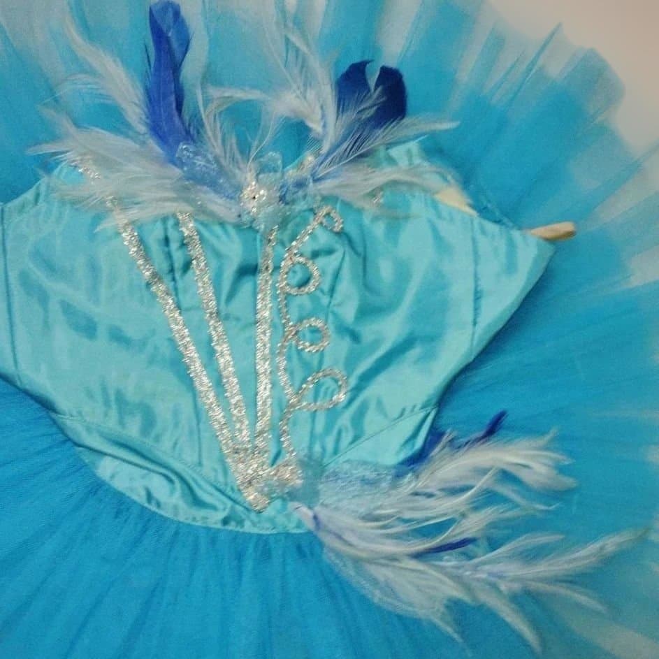 バレエ　水色 クラシックチュチュ シルビア製　小学中学年　2着　髪飾り、袖付