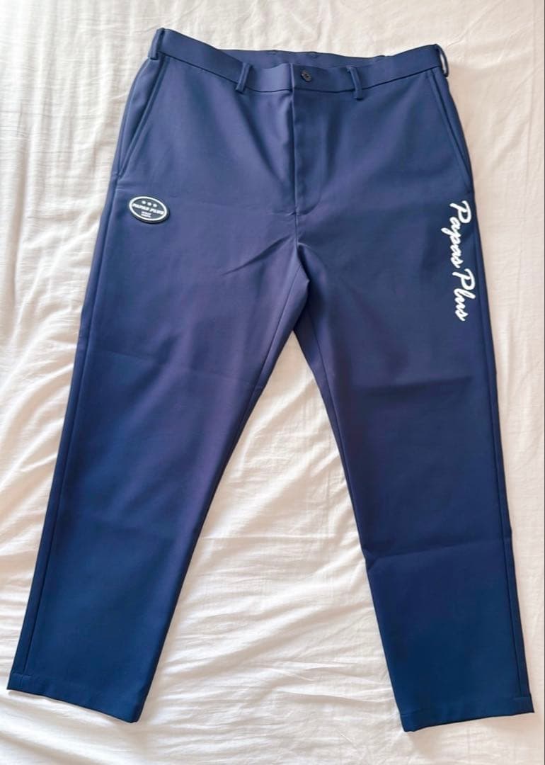 正規 超美品パパスプラス ゴルフ38500円最高級パンツ52 LL ダークネイビ