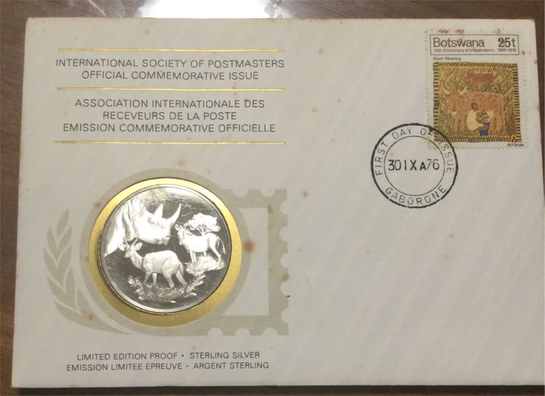 ボツワナ独立10周年記念封筒とスターリングシルバーメダルセット