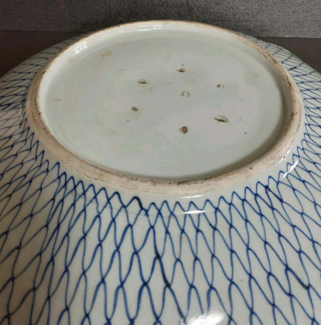 【大名品】江戸時代中期～後期　古伊万里　染付　網手文様　径40.6cm　大皿