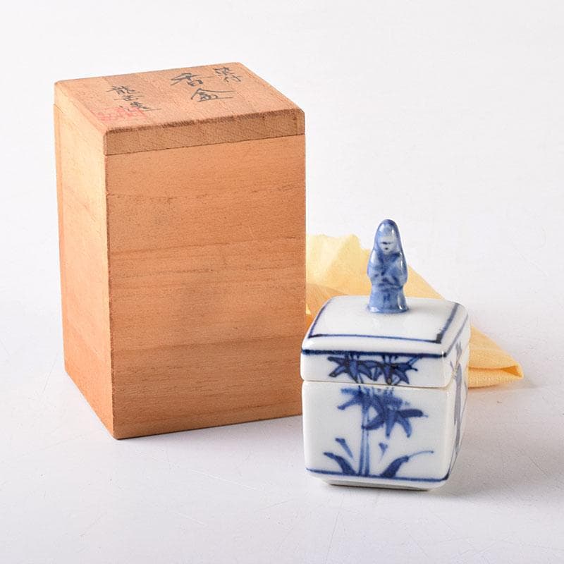 茶道具　京焼　平安　橋本龍岳造　染付　有馬筆　香合　共箱　V　7318