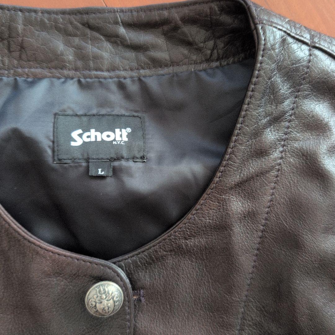 Schott ブラウン　バッファローレザー ベスト L
