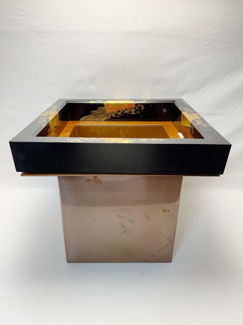 未使用 茶道具 銅製 炉壇 利休炉壇 黒真塗 花筏蒔絵 炉縁 2点セット 紙箱