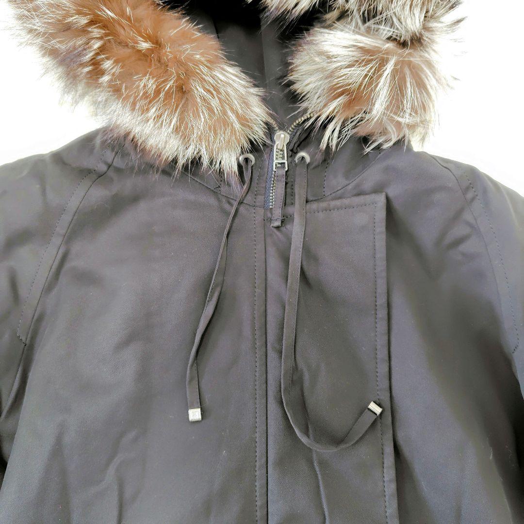 【大きいサイズ】23区　モッズコート　黒　フォックスファー　48