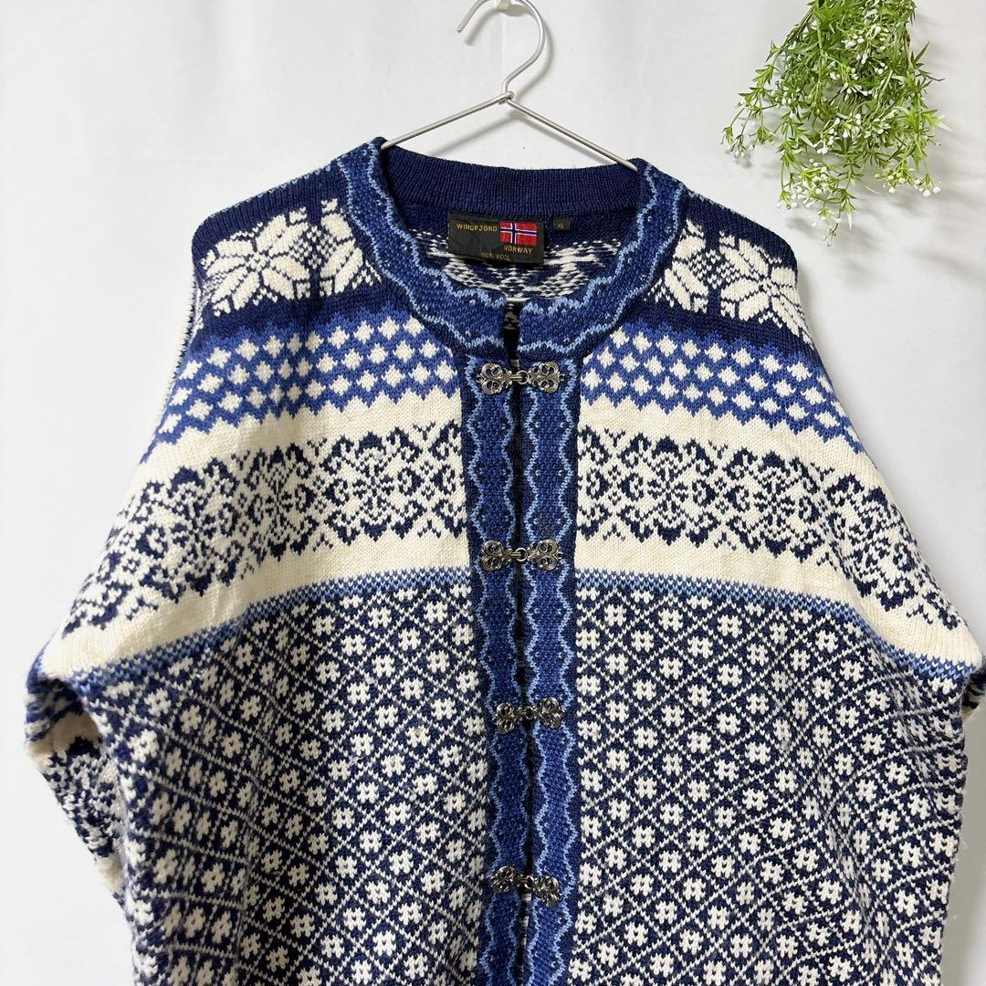 NORWAY製【XL】ノルディック柄ウールニットフック留めWIND FJORD